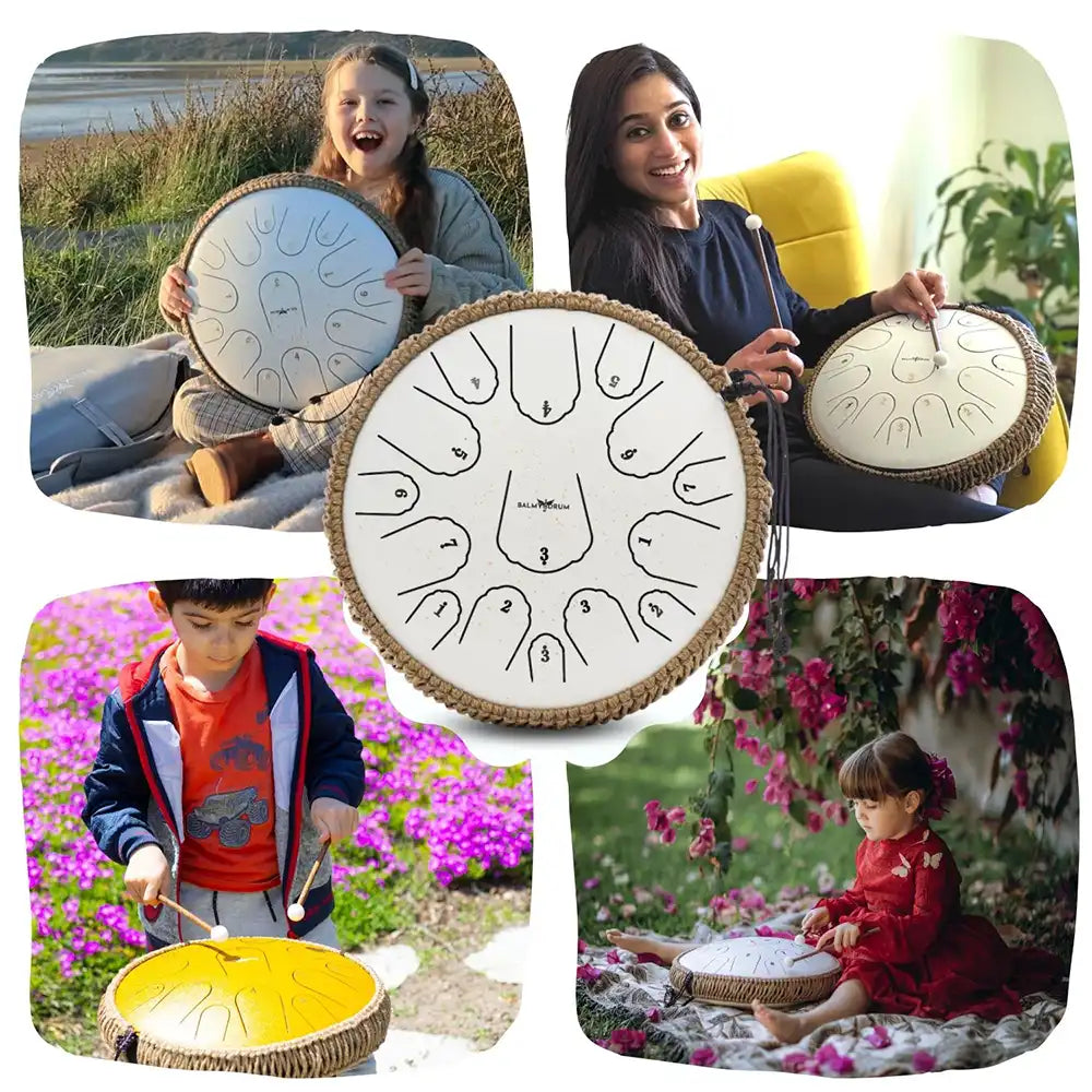 14 Inches 15 Tones - Balmy Handcrafted Tongue Drum for Therapeutic Sound Healing: Perfect for Kids & Adults
